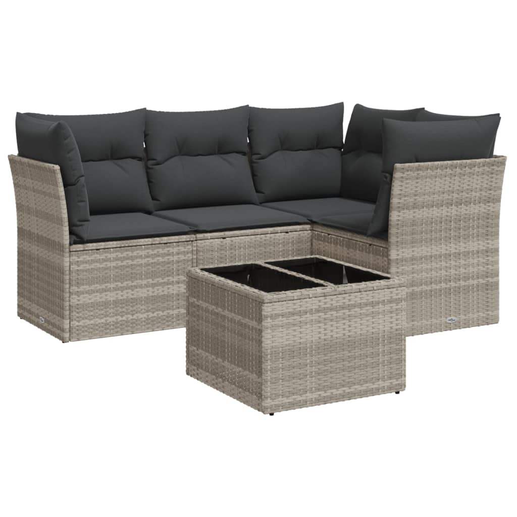 Set Divano da Giardino 5pz con Cuscini Grigio Chiaro Polyrattan - homemem39