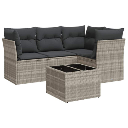 Set Divano da Giardino 5pz con Cuscini Grigio Chiaro Polyrattan - homemem39
