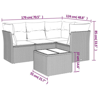 Set Divano da Giardino 5pz con Cuscini Grigio Chiaro Polyrattan - homemem39