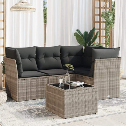 Set Divano da Giardino 5pz con Cuscini Grigio Chiaro Polyrattan - homemem39