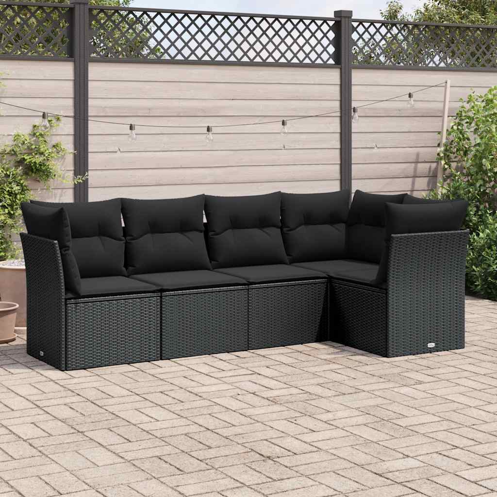 Set Divani da Giardino 5 pz con Cuscini in Polyrattan Nero | homemem39