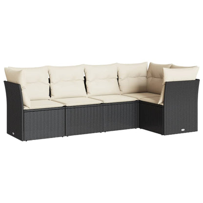 Set Divani da Giardino 5 pz con Cuscini in Polyrattan Nero | homemem39