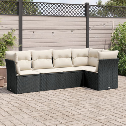 Set Divani da Giardino 5 pz con Cuscini in Polyrattan Nero | homemem39