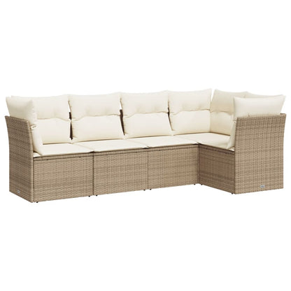 Set Divano da Giardino 5 pz con Cuscini Beige in Polyrattan | homemem39