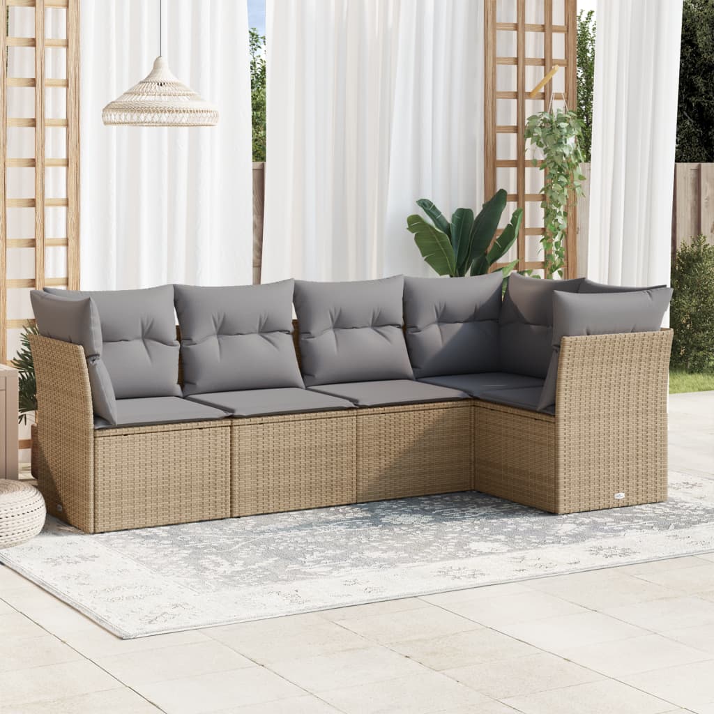 Set Divano da Giardino 5 pz con Cuscini Beige in Polyrattan | homemem39