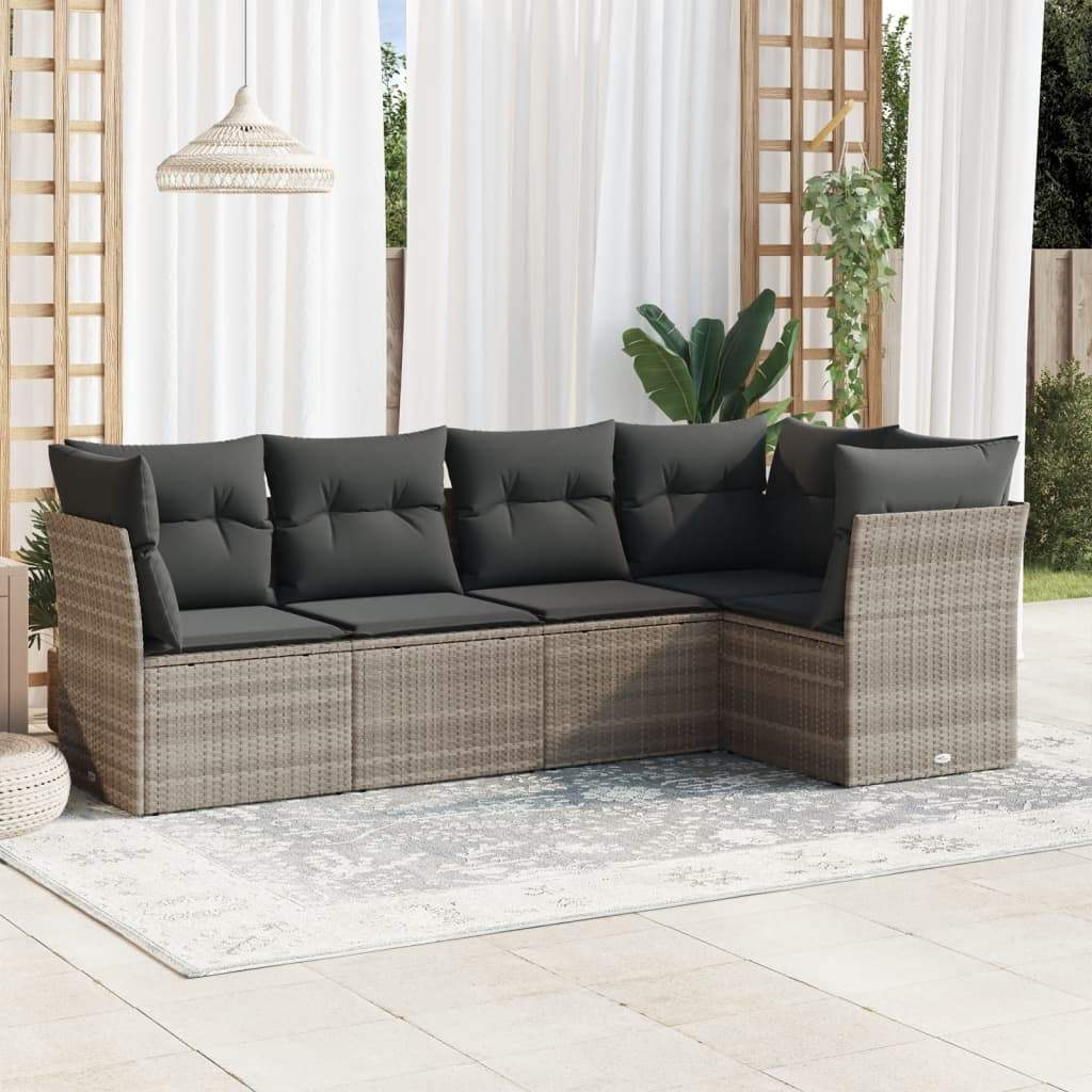 Set Divano da Giardino 5pz con Cuscini Grigio Chiaro Polyrattan - homemem39