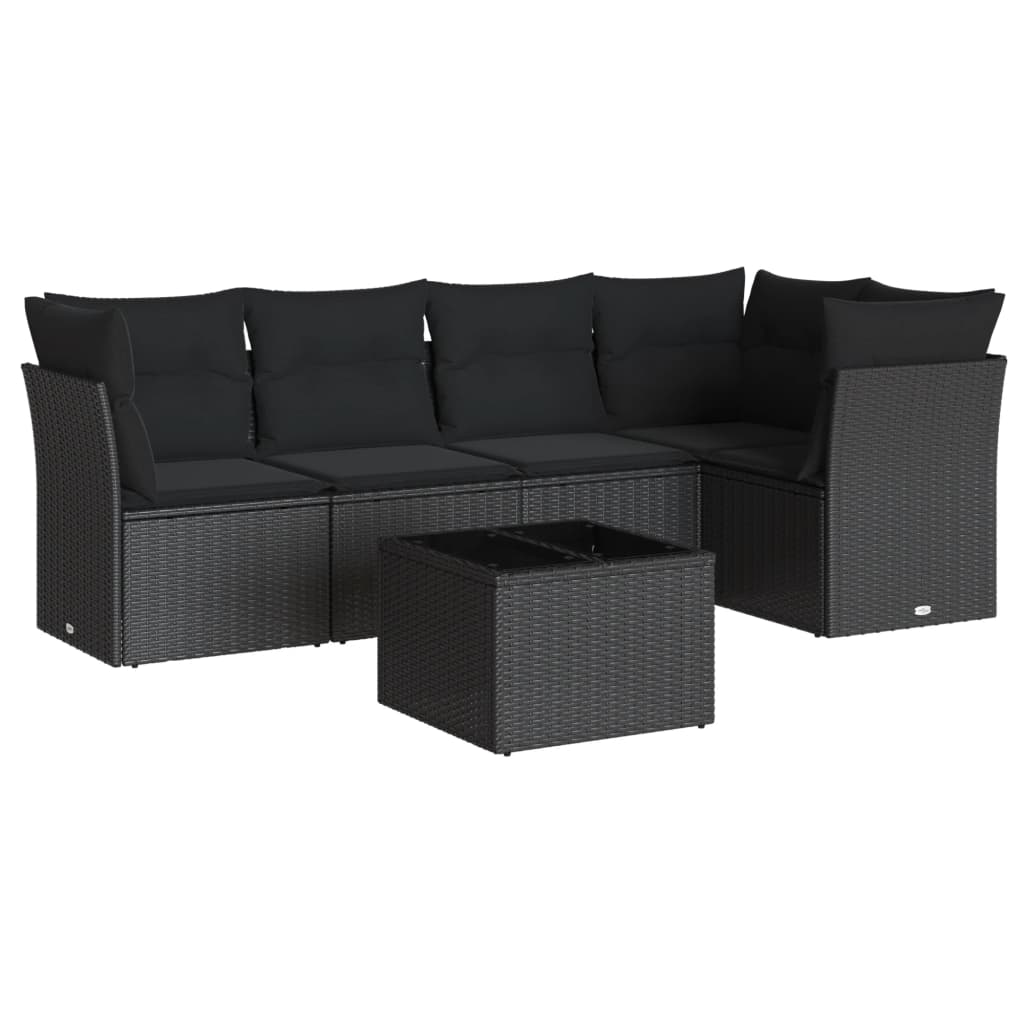 Set Divano da Giardino 6 pz con Cuscini Nero in Polyrattan