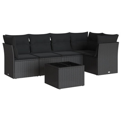 Set Divano da Giardino 6 pz con Cuscini Nero in Polyrattan