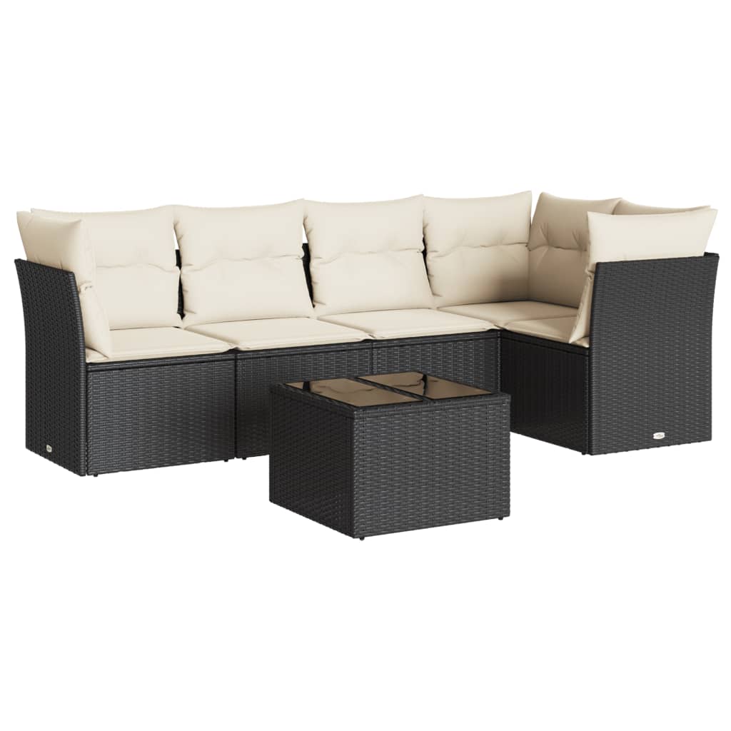 Set Divano da Giardino 6 pz con Cuscini Nero in Polyrattan