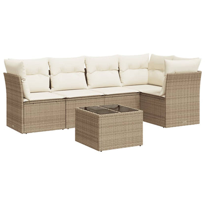 Set Divano da Giardino 6 pz con Cuscini Beige in Polyrattan