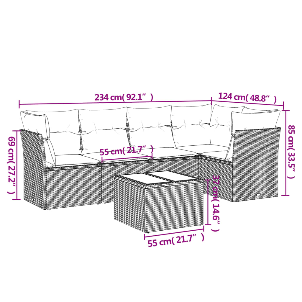 Set Divano da Giardino 6 pz con Cuscini Beige in Polyrattan | homemem39