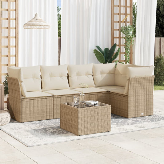 Set Divano da Giardino 6 pz con Cuscini Beige in Polyrattan | homemem39