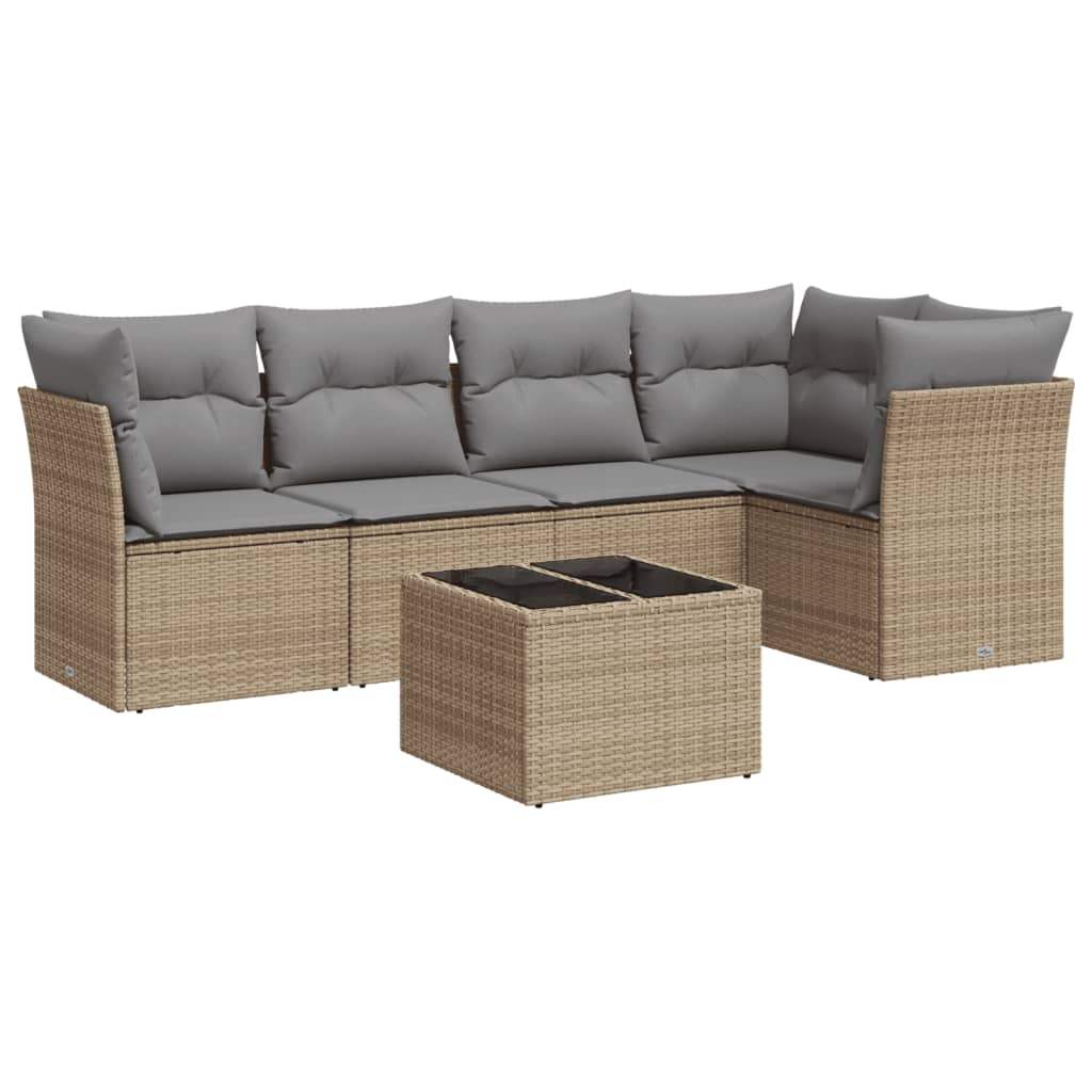 Set Divano da Giardino 6 pz con Cuscini Beige in Polyrattan - homemem39