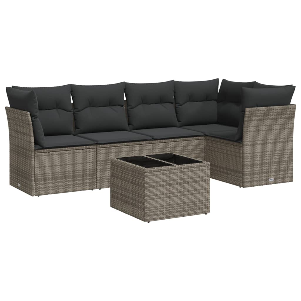 Set Divano da Giardino 6 pz con Cuscini Grigio in Polyrattan