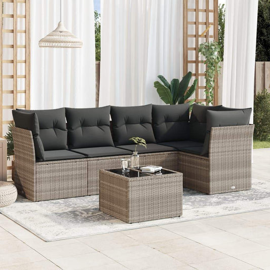 Set Divano da Giardino 6pz con Cuscini Grigio Chiaro Polyrattan - homemem39