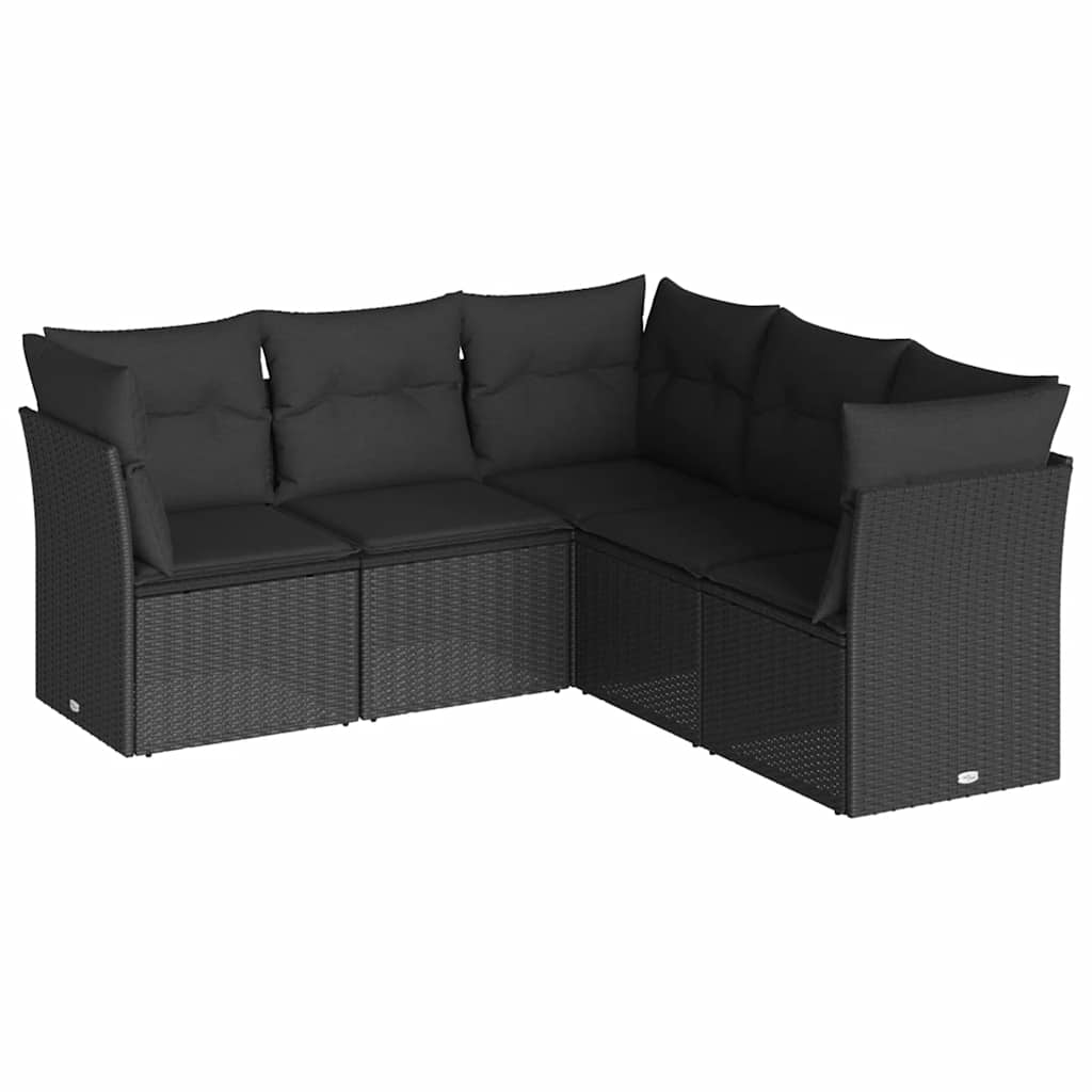 Set Divani da Giardino 5 pz con Cuscini in Polyrattan Nero | homemem39
