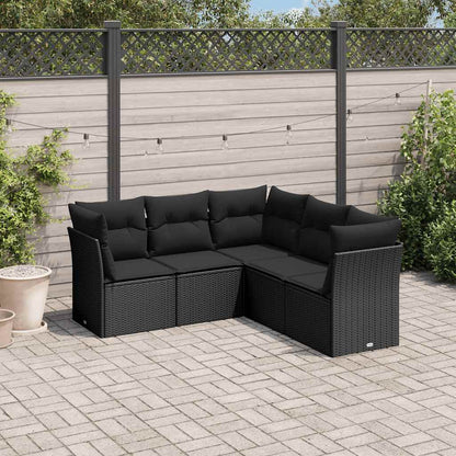 Set Divani da Giardino 5 pz con Cuscini in Polyrattan Nero | homemem39