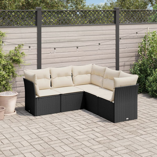 Set Divani da Giardino 5 pz con Cuscini in Polyrattan Nero | homemem39
