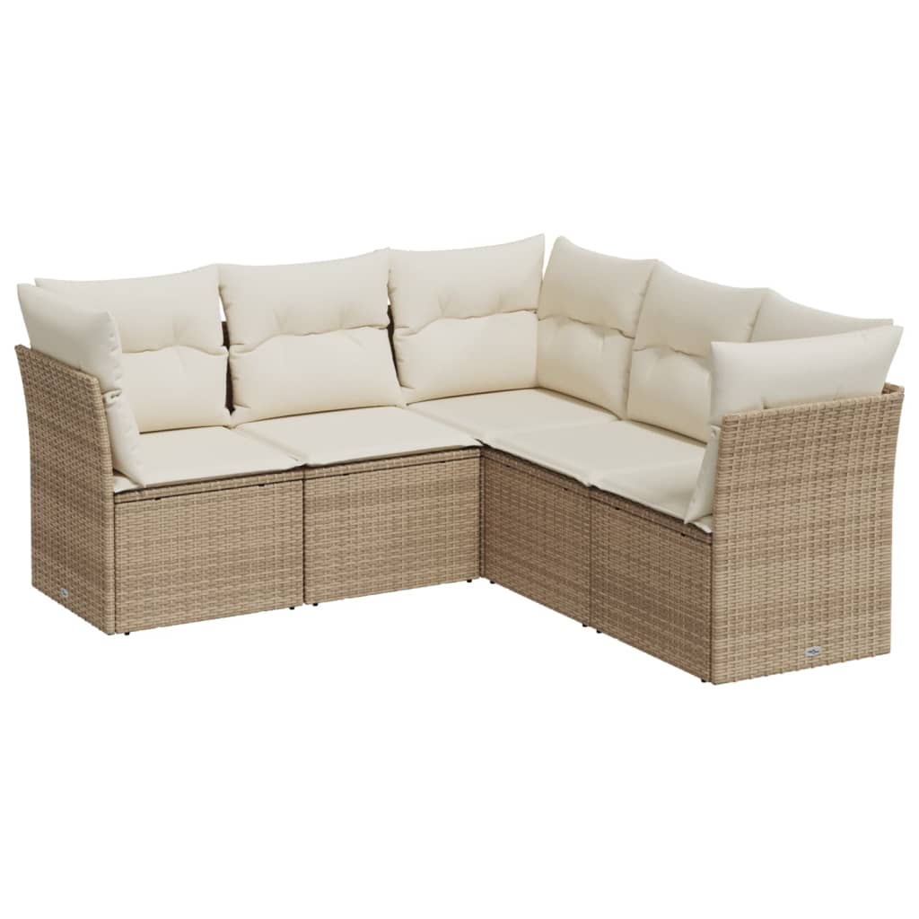 Set Divano da Giardino 5 pz con Cuscini Beige in Polyrattan | homemem39
