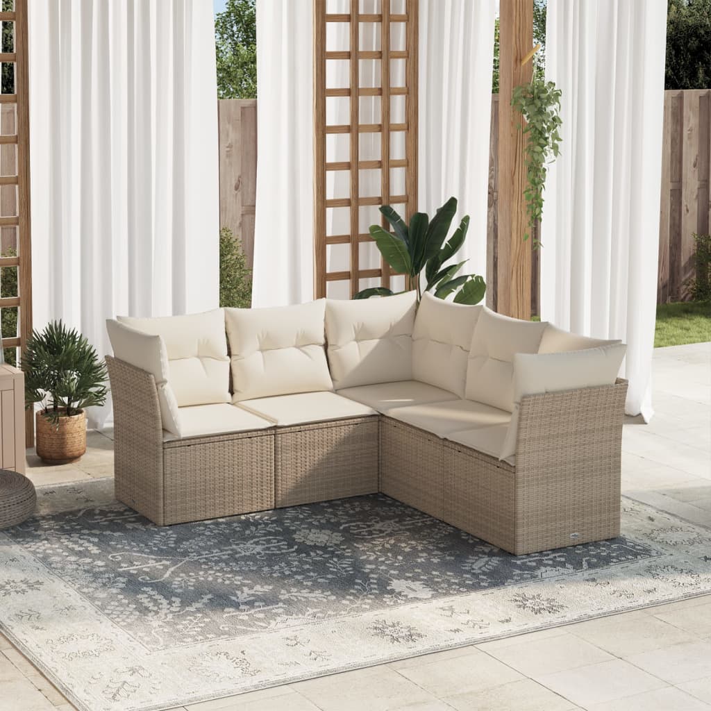 Set Divano da Giardino 5 pz con Cuscini Beige in Polyrattan | homemem39