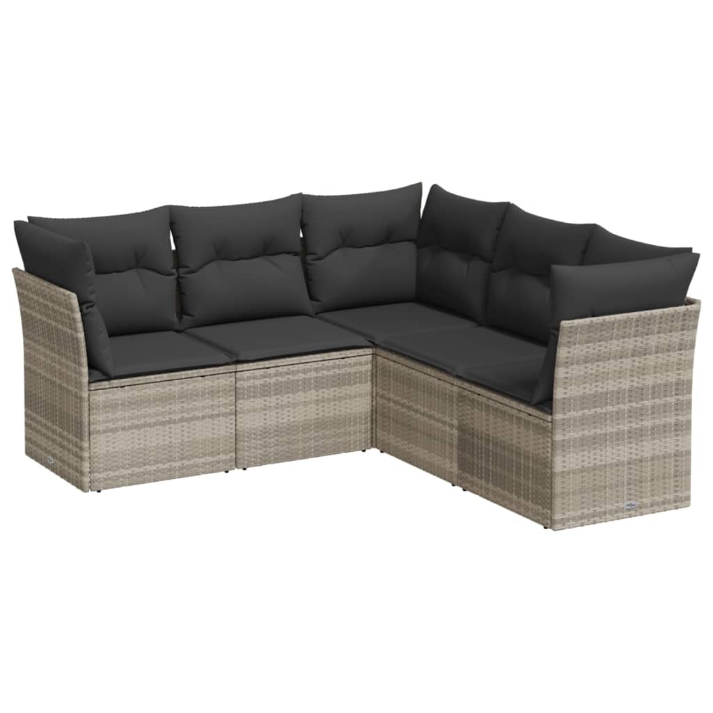 Set Divano da Giardino 5pz con Cuscini Grigio Chiaro Polyrattan