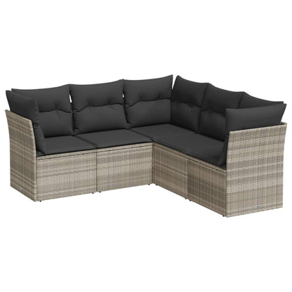 Set Divano da Giardino 5pz con Cuscini Grigio Chiaro Polyrattan