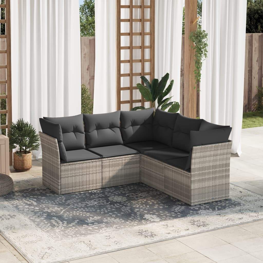 Set Divano da Giardino 5pz con Cuscini Grigio Chiaro Polyrattan - homemem39