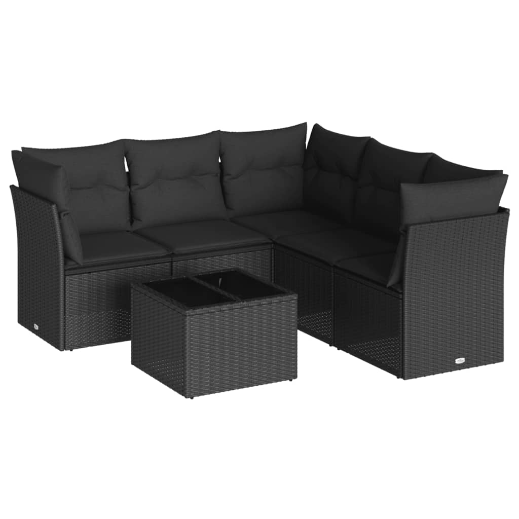 Set Divano da Giardino 6 pz con Cuscini Nero in Polyrattan