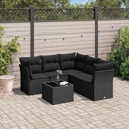 Set Divano da Giardino 6 pz con Cuscini Nero in Polyrattan