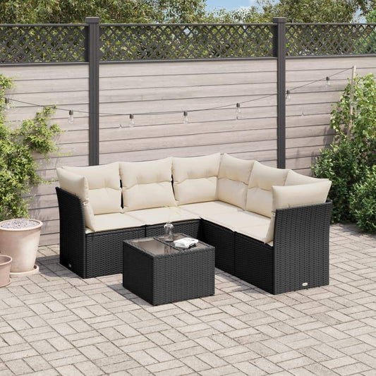 Set Divano da Giardino 6 pz con Cuscini Nero in Polyrattan - homemem39