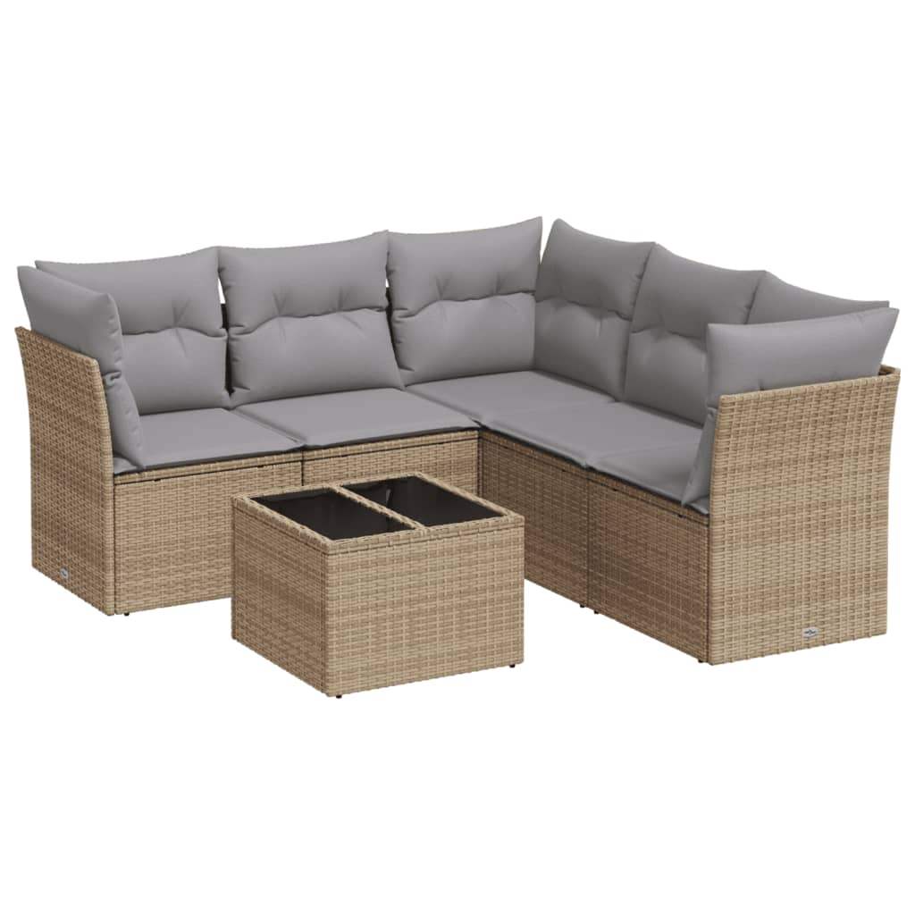 Set Divano da Giardino 6 pz con Cuscini Beige in Polyrattan - homemem39