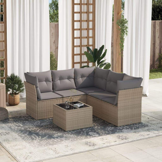 Set Divano da Giardino 6 pz con Cuscini Beige in Polyrattan - homemem39