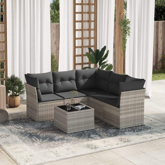 Set Divano da Giardino 6pz con Cuscini Grigio Chiaro Polyrattan - homemem39