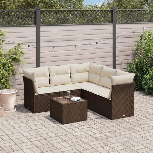 Set Divano da Giardino 6 pz con Cuscini Marrone in Polyrattan - homemem39