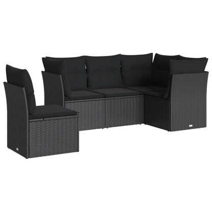 Set Divani da Giardino 5 pz con Cuscini in Polyrattan Nero | homemem39