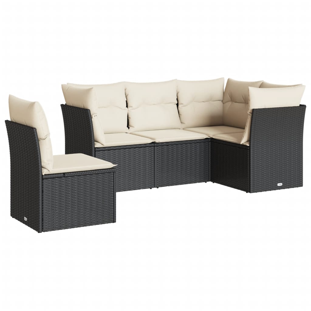 Set Divani da Giardino 5 pz con Cuscini in Polyrattan Nero | homemem39