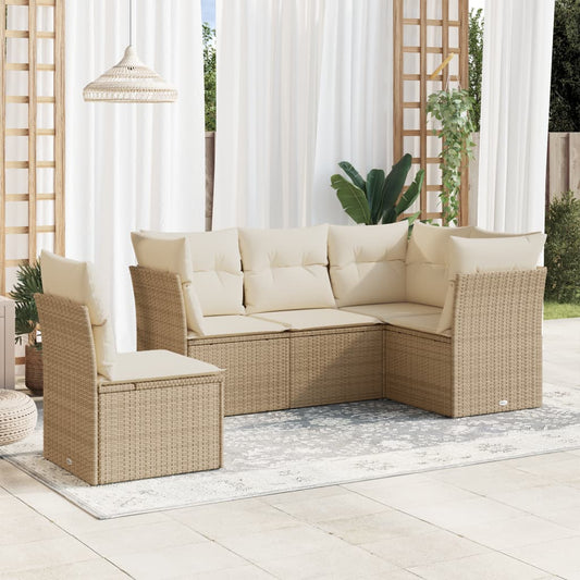 Set Divano da Giardino 5 pz con Cuscini Beige in Polyrattan | homemem39