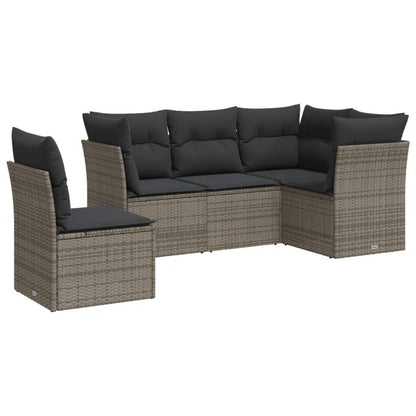Set Divano da Giardino 5 pz con Cuscini Grigio in Polyrattan - homemem39