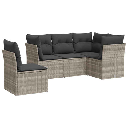 Set Divano da Giardino 5pz con Cuscini Grigio Chiaro Polyrattan