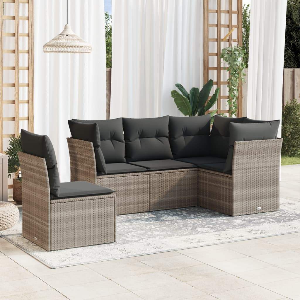 Set Divano da Giardino 5pz con Cuscini Grigio Chiaro Polyrattan - homemem39