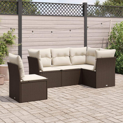 Set Divano da Giardino 5 pz con Cuscini Marrone in Polyrattan - homemem39
