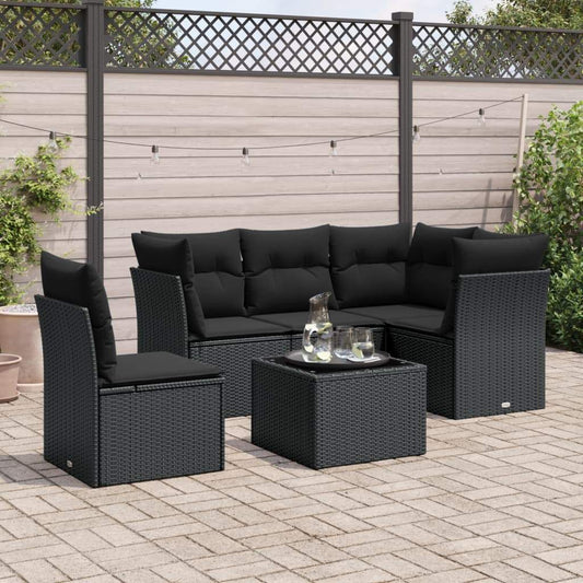 Set Divano da Giardino 6 pz con Cuscini Nero in Polyrattan - homemem39