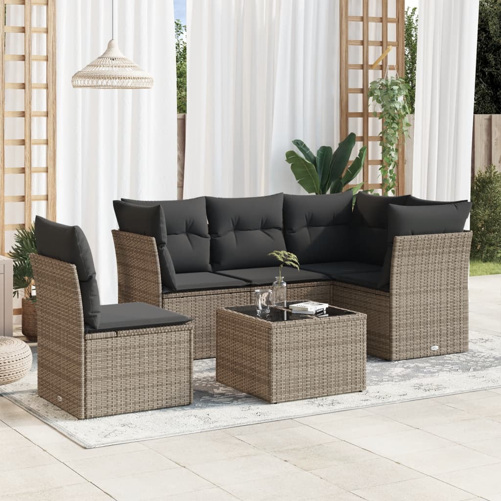 Set Divano da Giardino 6 pz con Cuscini Grigio in Polyrattan