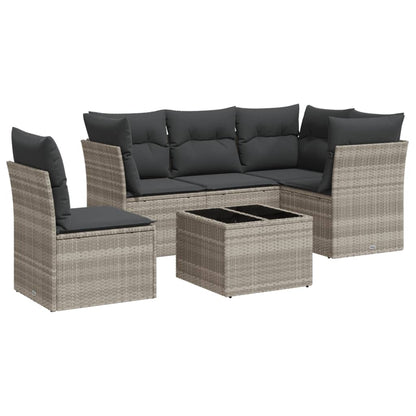 Set Divano da Giardino 6pz con Cuscini Grigio Chiaro Polyrattan