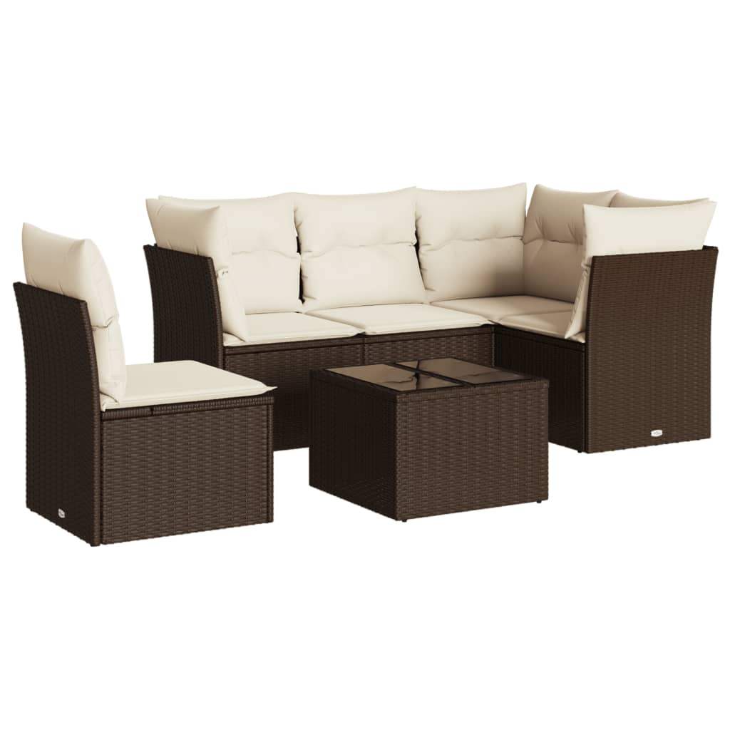 Set Divano da Giardino 6 pz con Cuscini Marrone in Polyrattan - homemem39