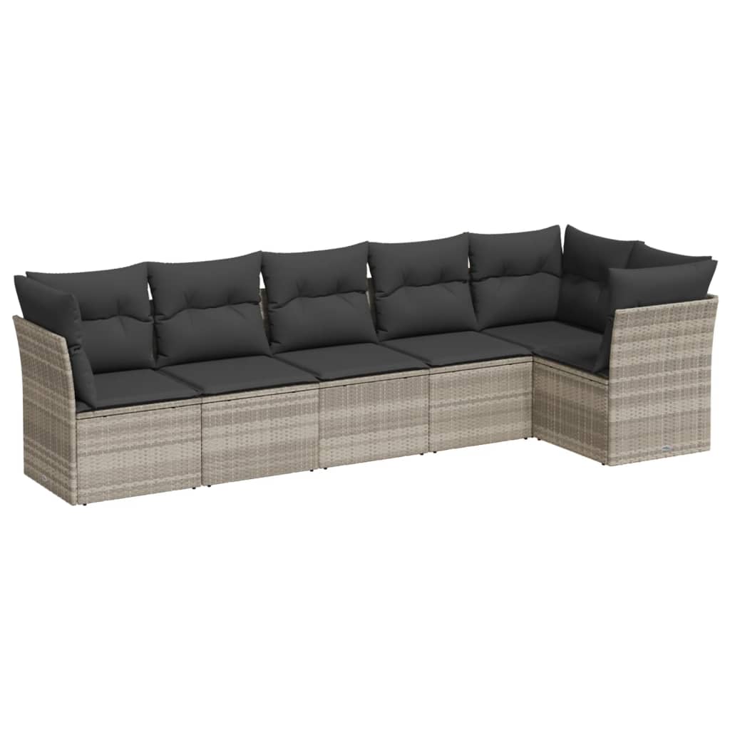 Set Divano da Giardino 6pz con Cuscini Grigio Chiaro Polyrattan