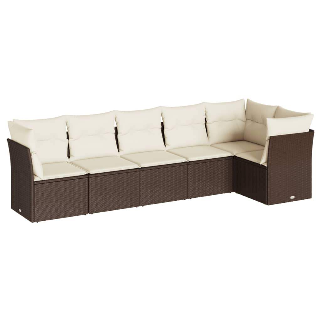 Set Divano da Giardino 6 pz con Cuscini Marrone in Polyrattan - homemem39