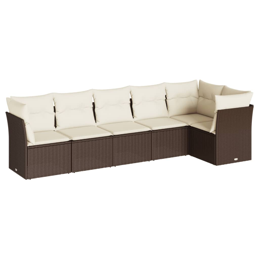 Set Divano da Giardino 6 pz con Cuscini Marrone in Polyrattan