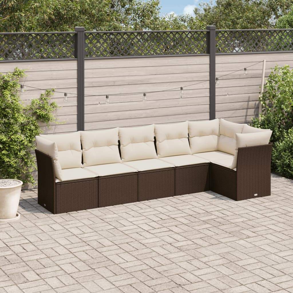 Set Divano da Giardino 6 pz con Cuscini Marrone in Polyrattan - homemem39