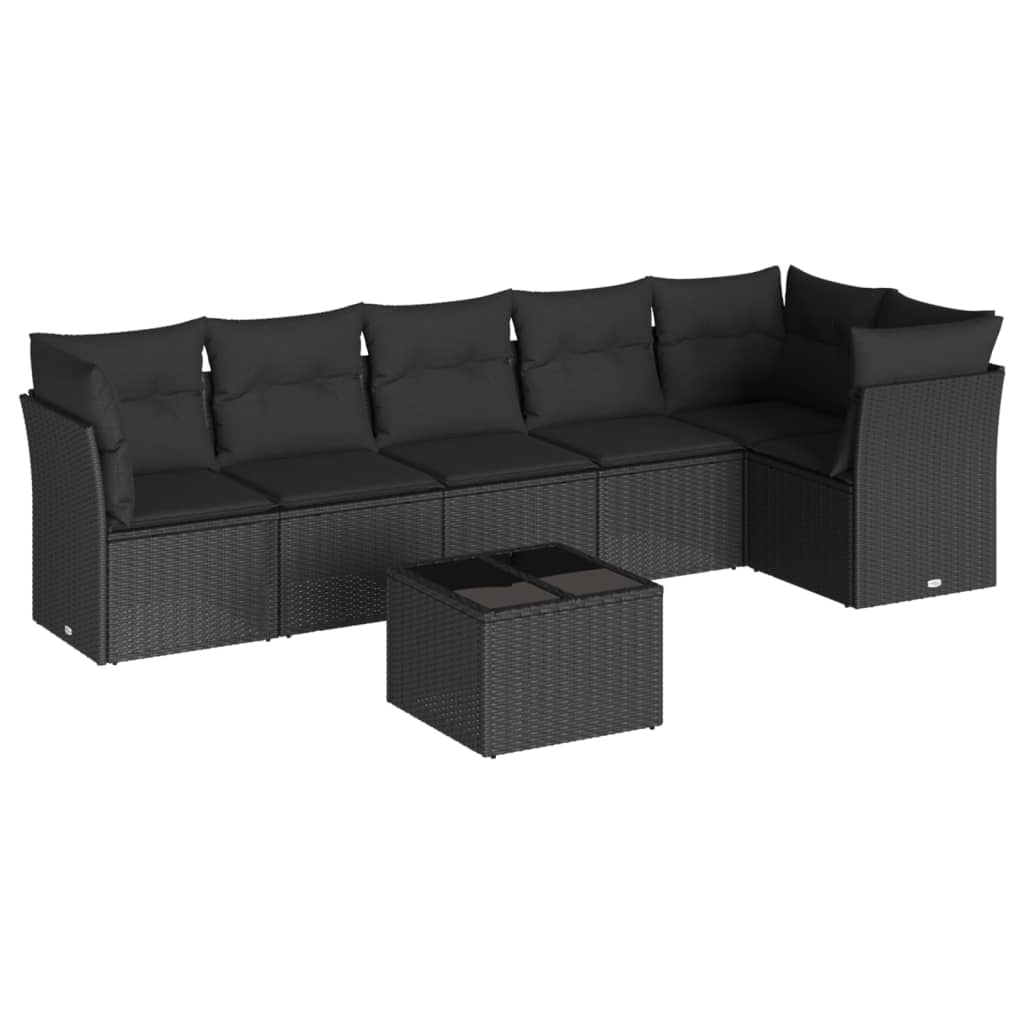 Set Divani da Giardino con Cuscini 7pz Nero Polyrattan